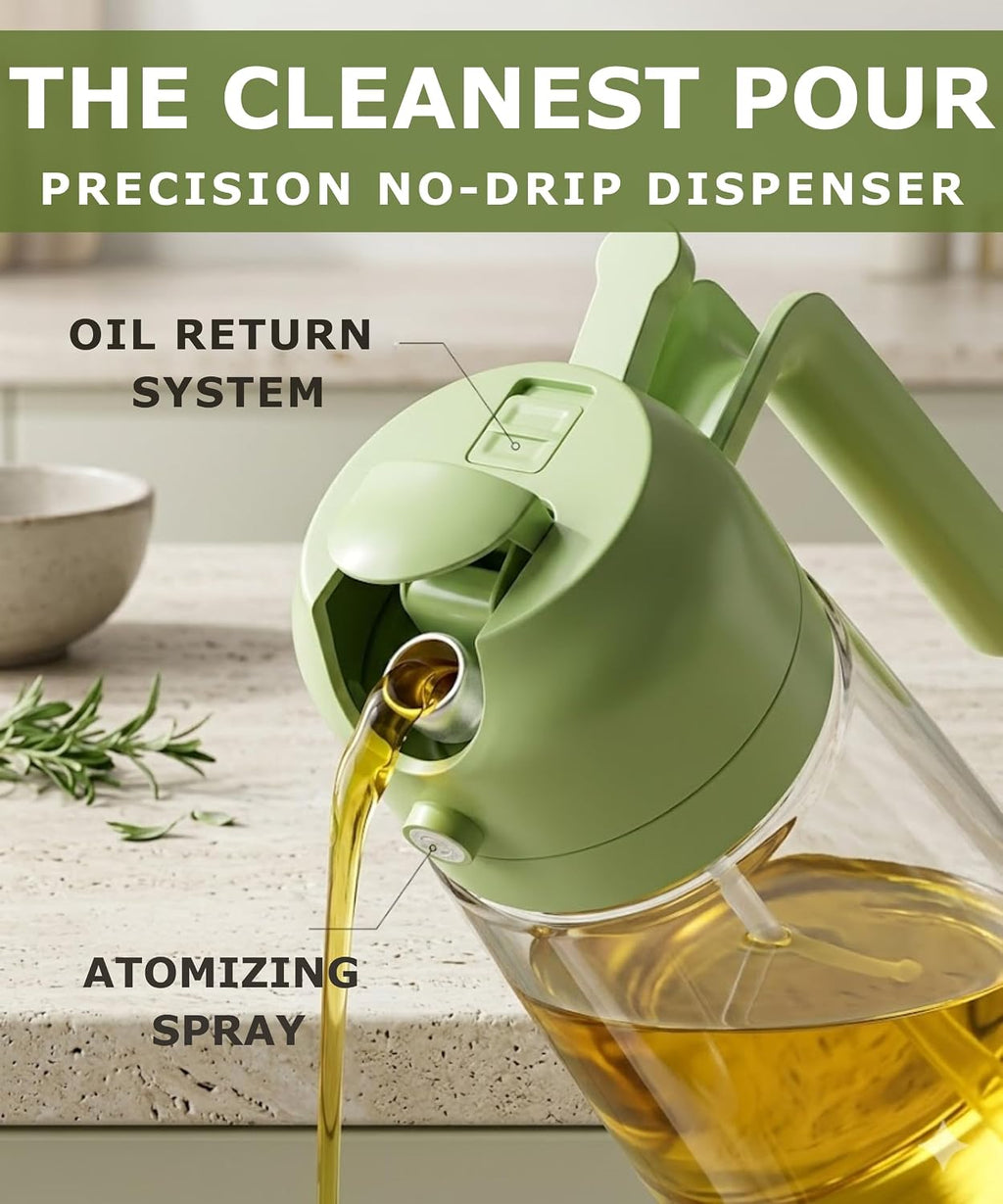 Glass Oil Spray Bottle - 470Ml Olive Oil Sprayer Mister Pouring for Cooking Air Fryer - Vinegar Dispenser Kitchen Gadget for Salad BBQ Baking Roasting and Food Prep - Pack of 2 Bottles