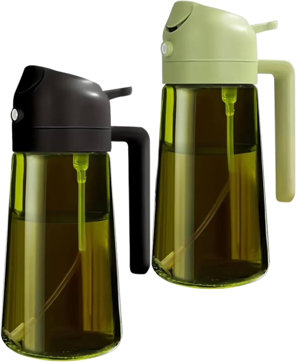 Glass Oil Spray Bottle - 470Ml Olive Oil Sprayer Mister Pouring for Cooking Air Fryer - Vinegar Dispenser Kitchen Gadget for Salad BBQ Baking Roasting and Food Prep - Pack of 2 Bottles