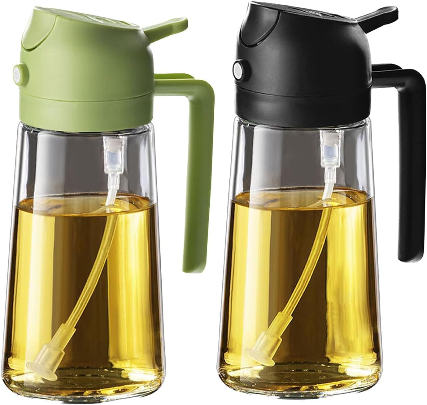 Glass Oil Spray Bottle - 470Ml Olive Oil Sprayer Mister Pouring for Cooking Air Fryer - Vinegar Dispenser Kitchen Gadget for Salad BBQ Baking Roasting and Food Prep - Pack of 2 Bottles