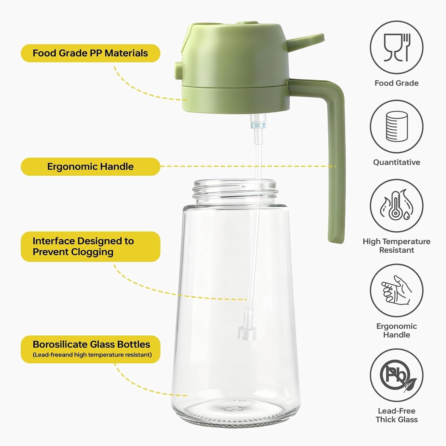 2Pack Glass Oil Sprayer for Cooking 16Oz/470Ml, 2 in 1 Oil Dispenser with Label Stickers & Portion Control, Kitchen Gadget for Air Fryer, Salad, BBQ, Frying（Black+Green）