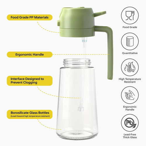 2Pack Glass Oil Sprayer for Cooking 16Oz/470Ml, 2 in 1 Oil Dispenser with Label Stickers & Portion Control, Kitchen Gadget for Air Fryer, Salad, BBQ, Frying（Black+Green）