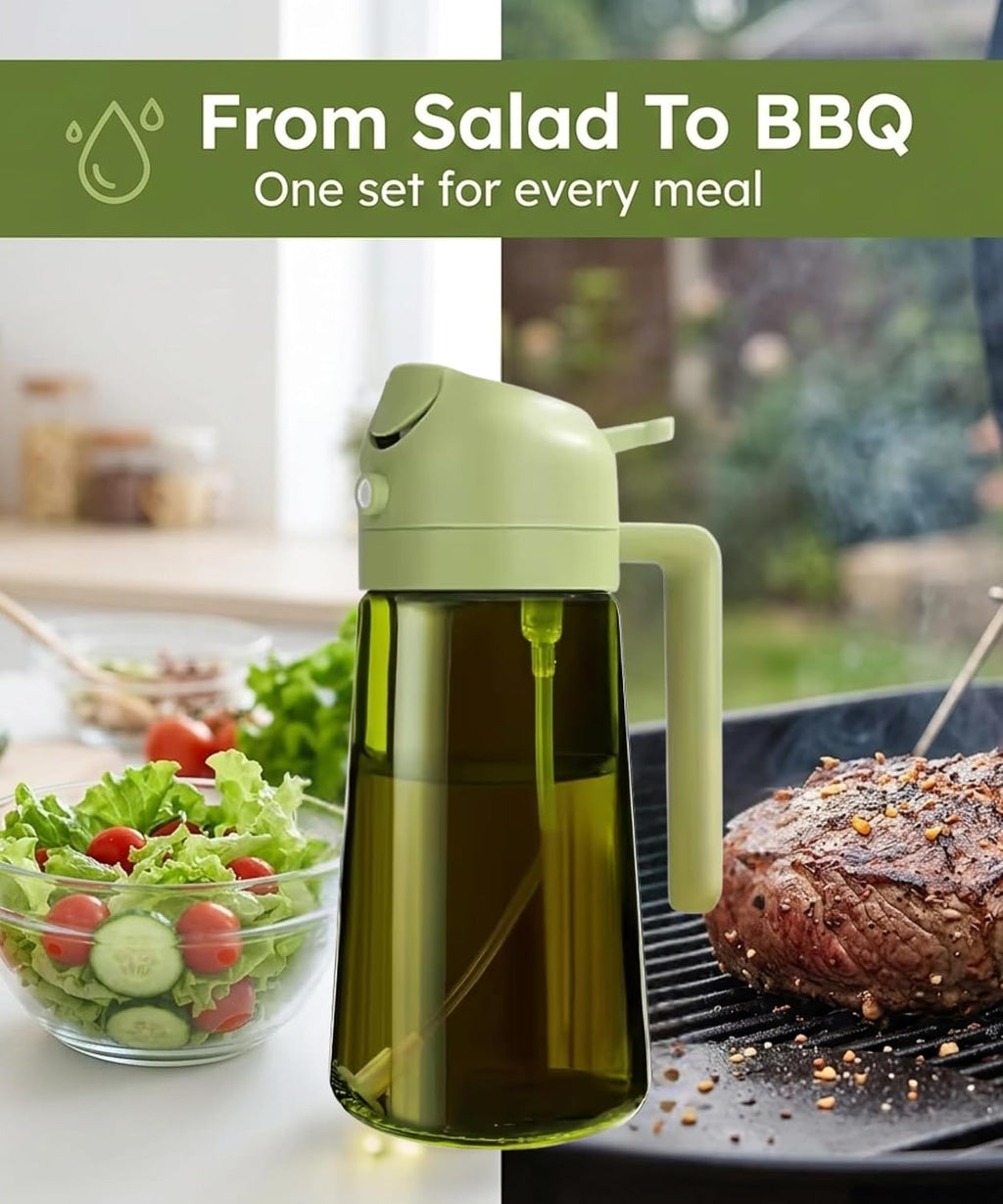 Glass Oil Spray Bottle - 470Ml Olive Oil Sprayer Mister Pouring for Cooking Air Fryer - Vinegar Dispenser Kitchen Gadget for Salad BBQ Baking Roasting and Food Prep - Pack of 2 Bottles