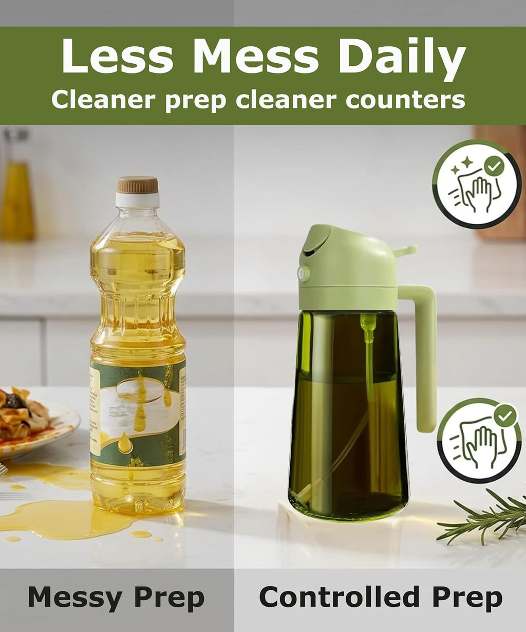 Glass Oil Spray Bottle - 470Ml Olive Oil Sprayer Mister Pouring for Cooking Air Fryer - Vinegar Dispenser Kitchen Gadget for Salad BBQ Baking Roasting and Food Prep - Pack of 2 Bottles
